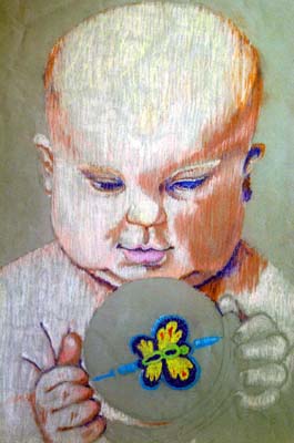 Baby Playing With Rattle - Chalk Sketch